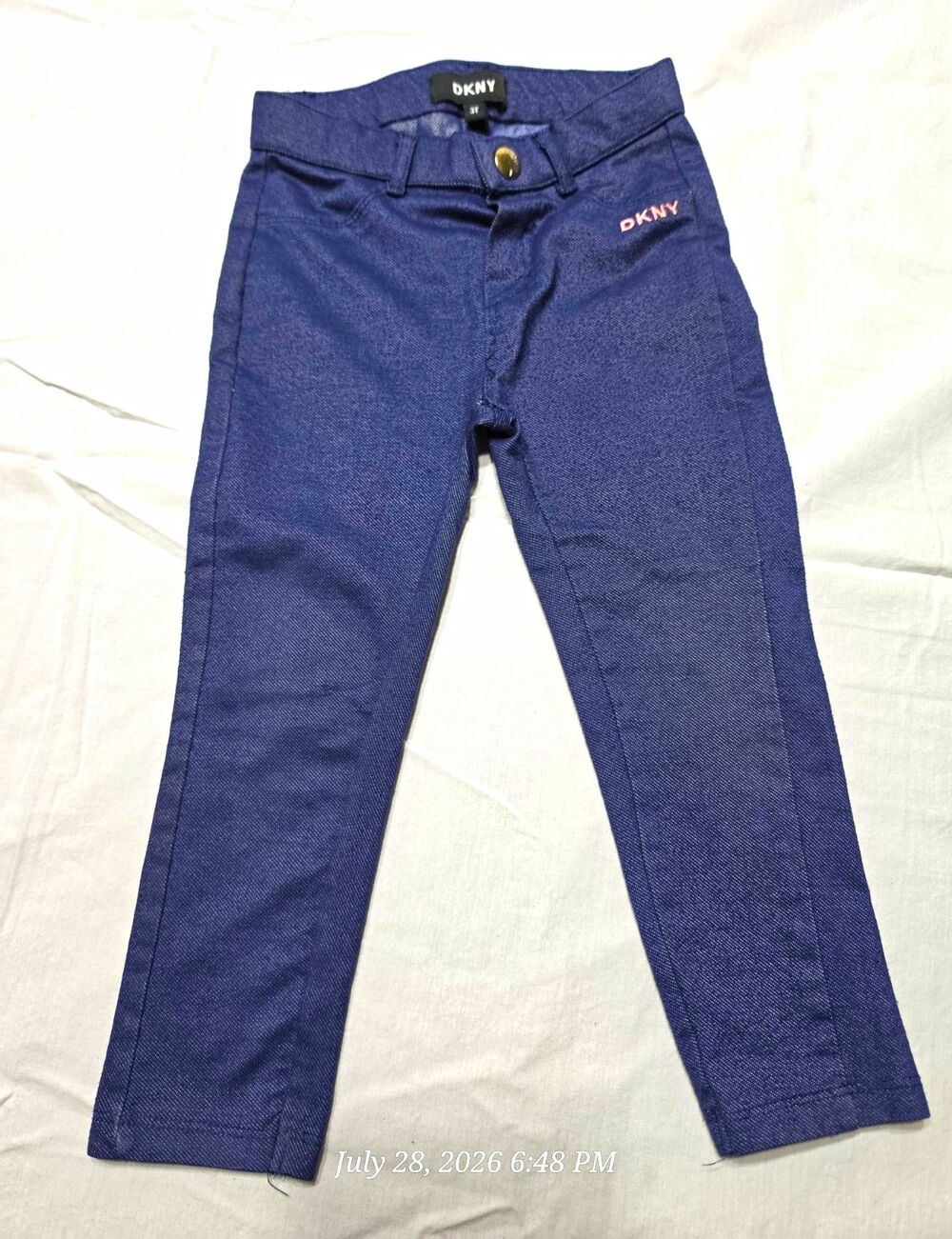 DKNY Girls Toddler Solid Blue Ankle Pants Size 3T Button Closure